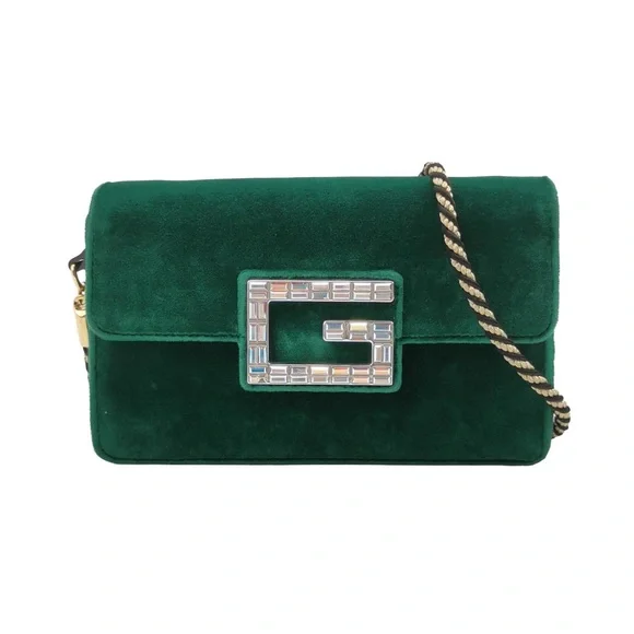 Green Velvet Designer Shoulder Bag - Picture 1 of 14